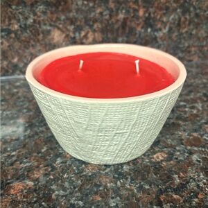 Handmade upcycled candle, red wax with a vanilla scent